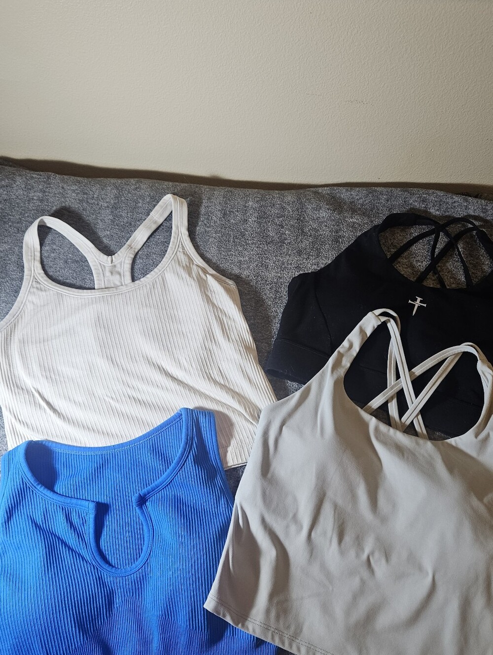 Women's Ribbed &  Tank Crop Set - White, Black, Blue, Taupe 4 pieces. size M-L